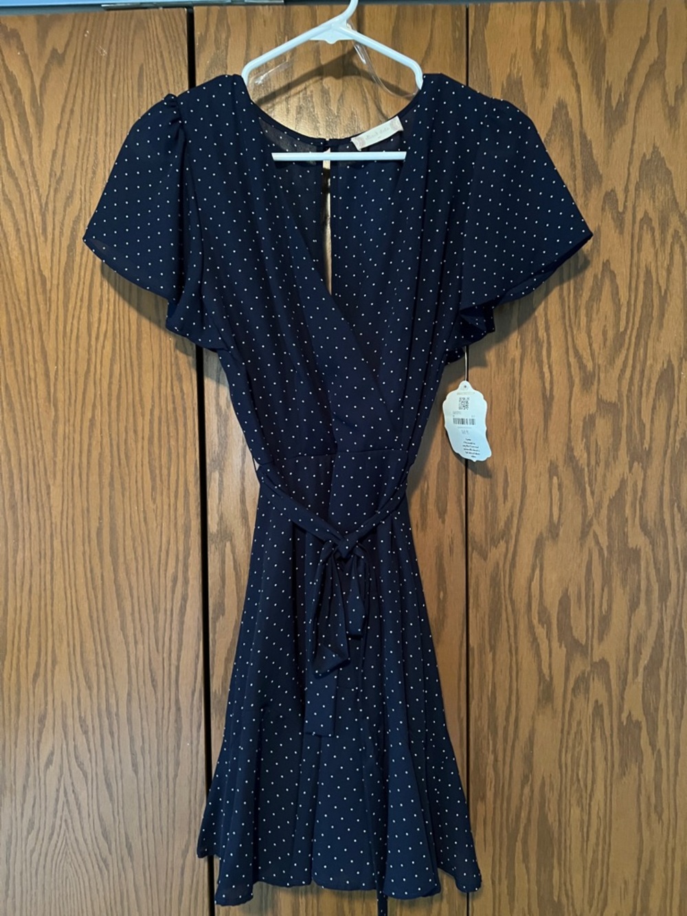 Altar'd State Navy Polka Dot Wrap Midi Dress